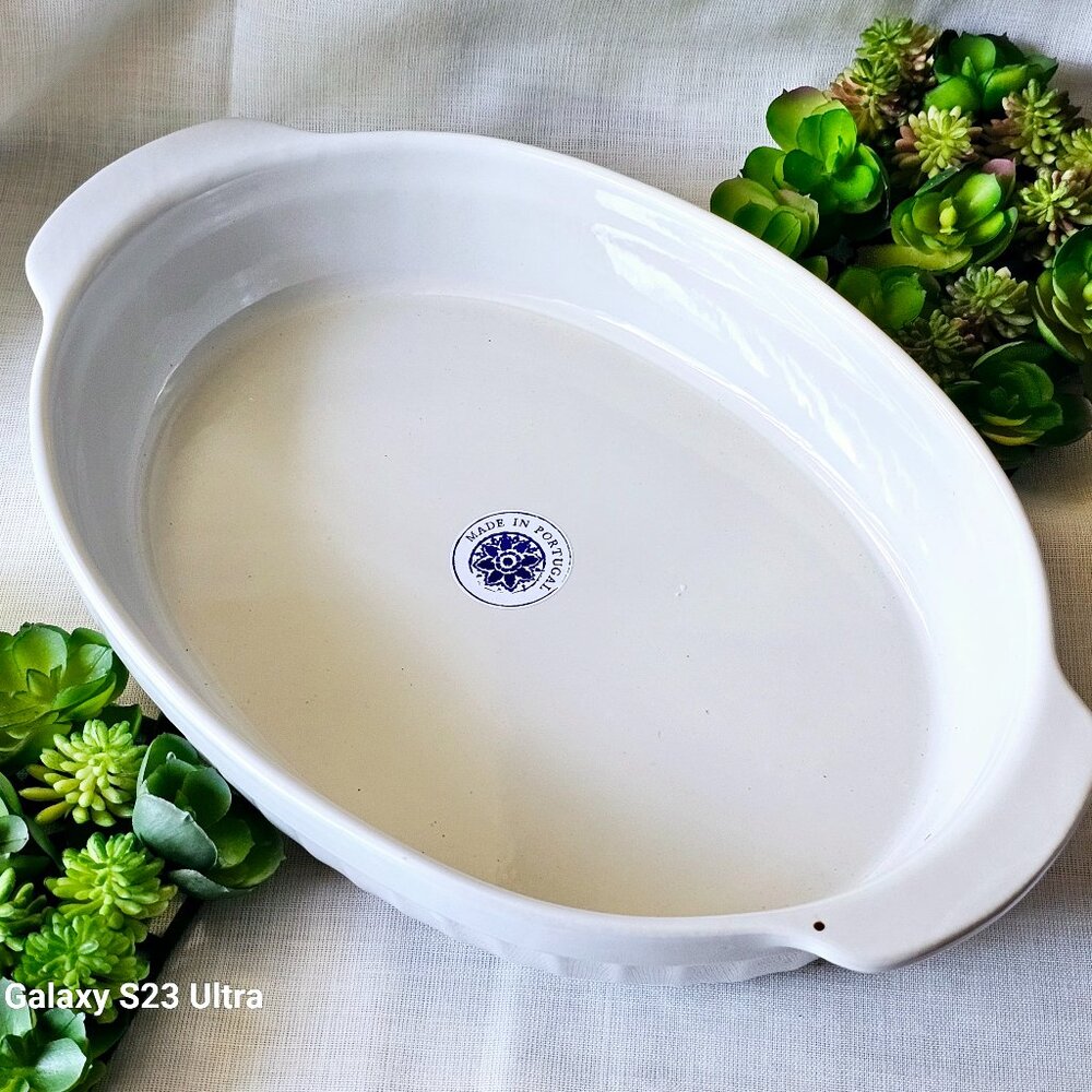 CERUTIL Portugal White 12"Oval Stoneware Baking Serving Dish with handle
